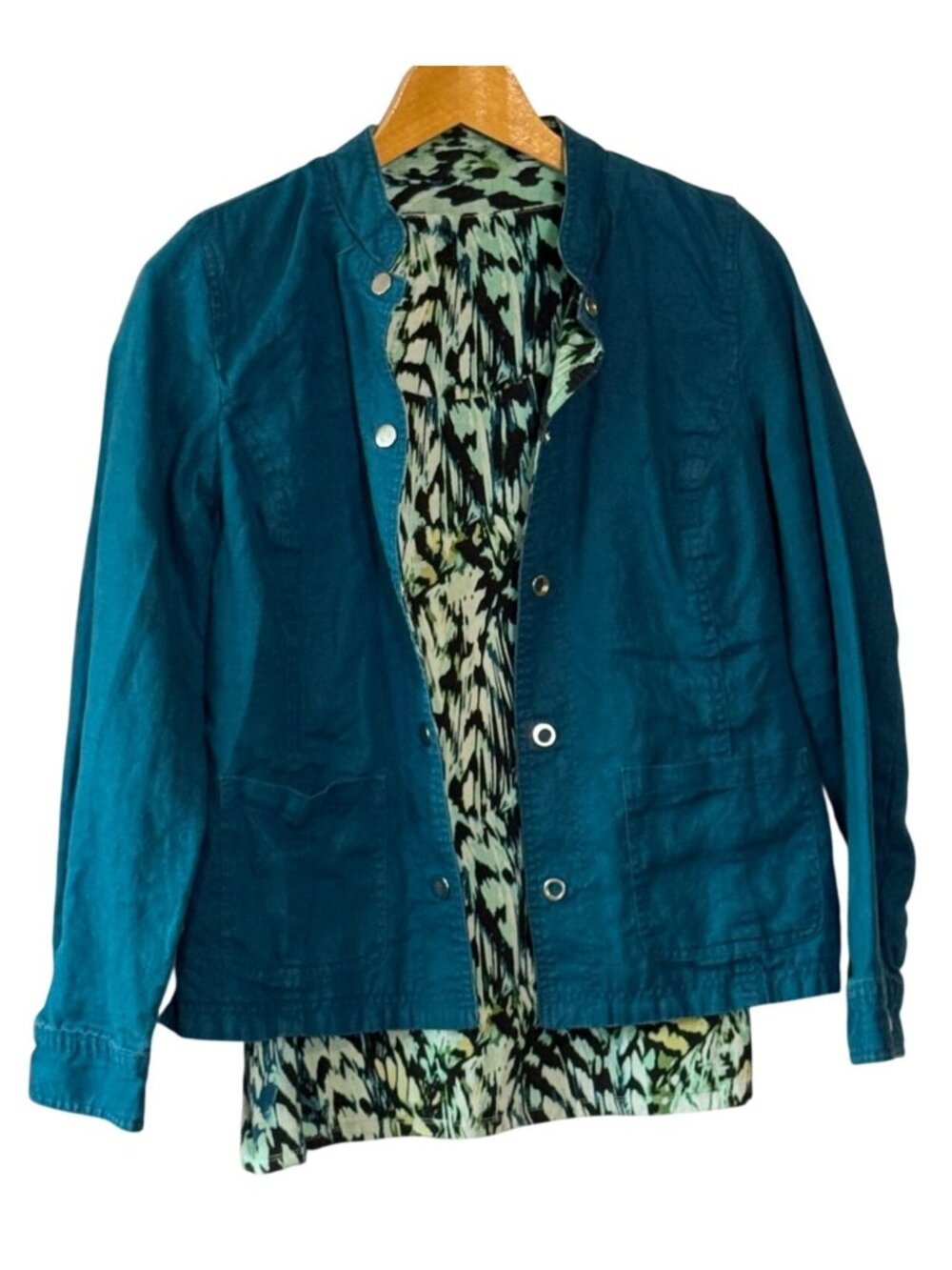 Chicos 2-Piece Reversible Jacket & Blouse Set Multicolor & Teal Versatile - M